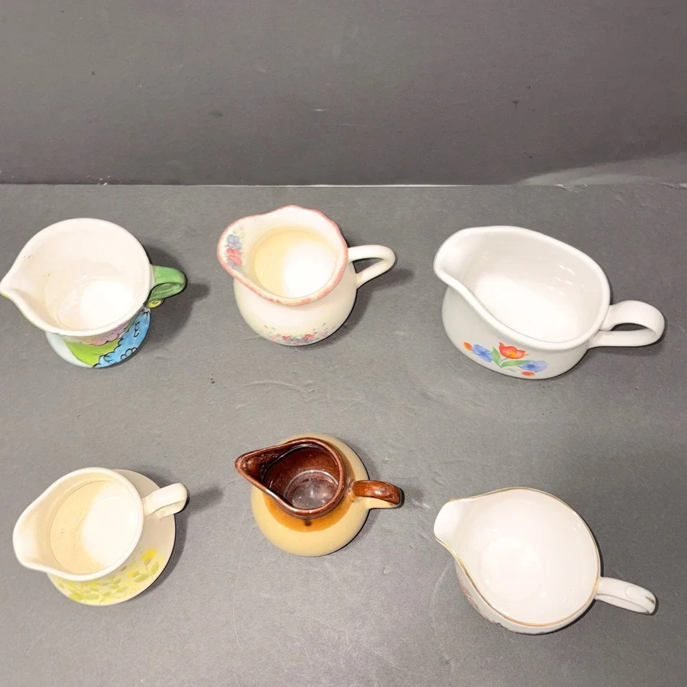 Vtg Assorted Creamer Mini Pitcher Lot Floral Stoneware Ceramic 6 Pc Collection